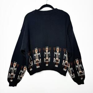Vintage Benetton Italy Wool Blend Black Knit Southwest Aztec Graphic Sweater